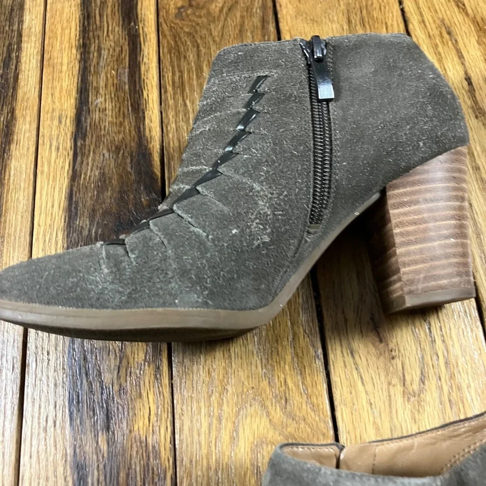 Franco Sarto Dean Grey Suede Whipstitch Ankle Boots Block Heel Womens‎ 7M